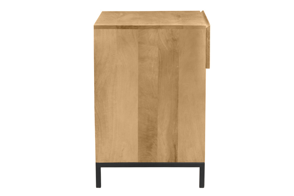 Meuble de rangement vinyles en bois massif et m�tal noir, vue de profil.