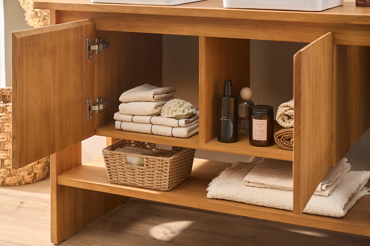 Meuble de salle de bain en bois teck massif L120 cm ALBE
