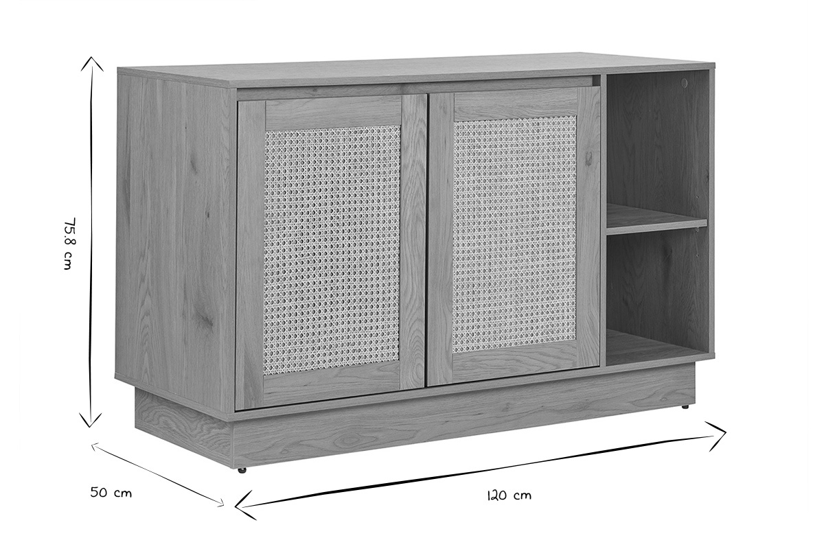 Dimensions du meuble de salle de bain ALICANTE en noir et blanc, L120 x P50 x H75,8 cm.