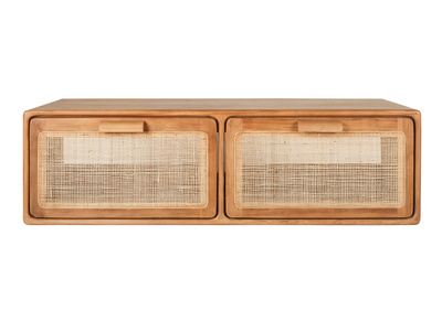 Meuble de salle de bain suspendu en bois teck massif et cannage rotin L120 cm BALIA