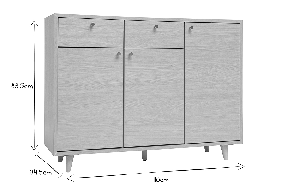 Meuble d'entr�e SILVESTRE avec dimensions L110 x P34.5 x H83.5 cm en noir et blanc.