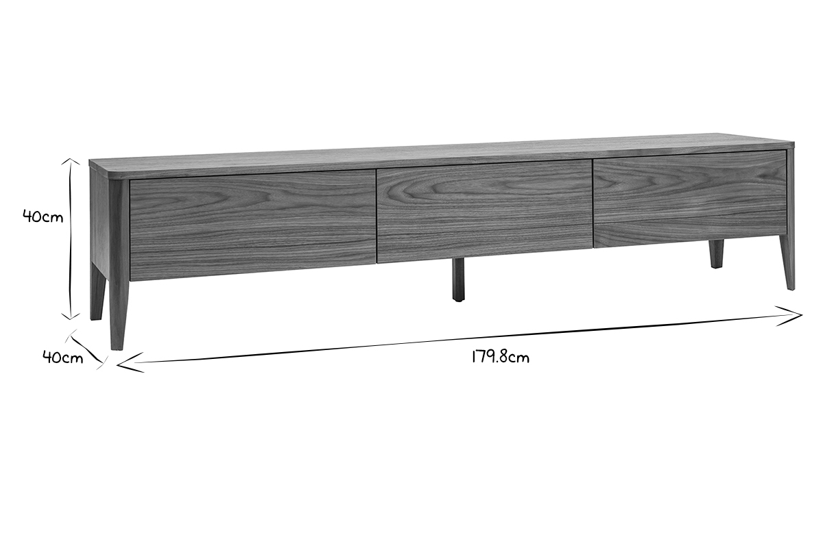 Meuble TV bois fonc� noyer 3 tiroirs L180 cm BENJA