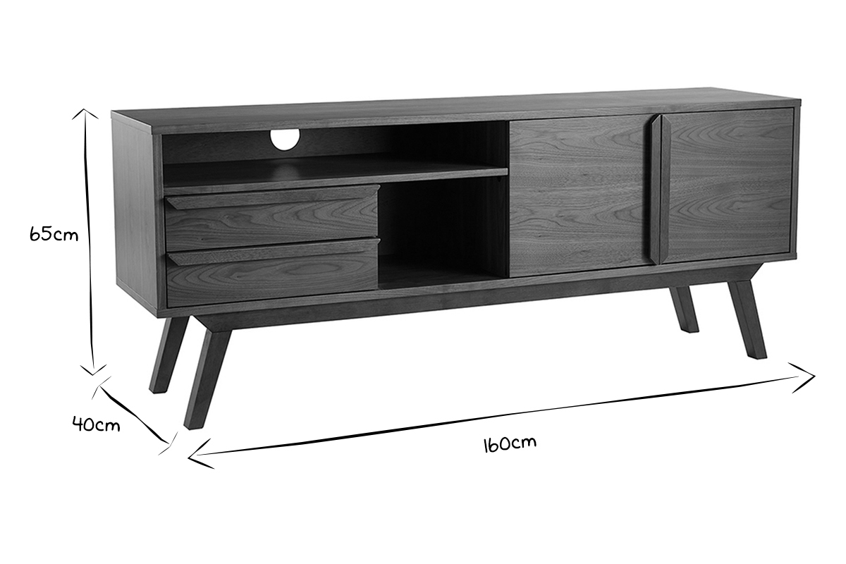 Meuble TV - Buffet vintage bois fonc� noyer L160 cm VOLVER