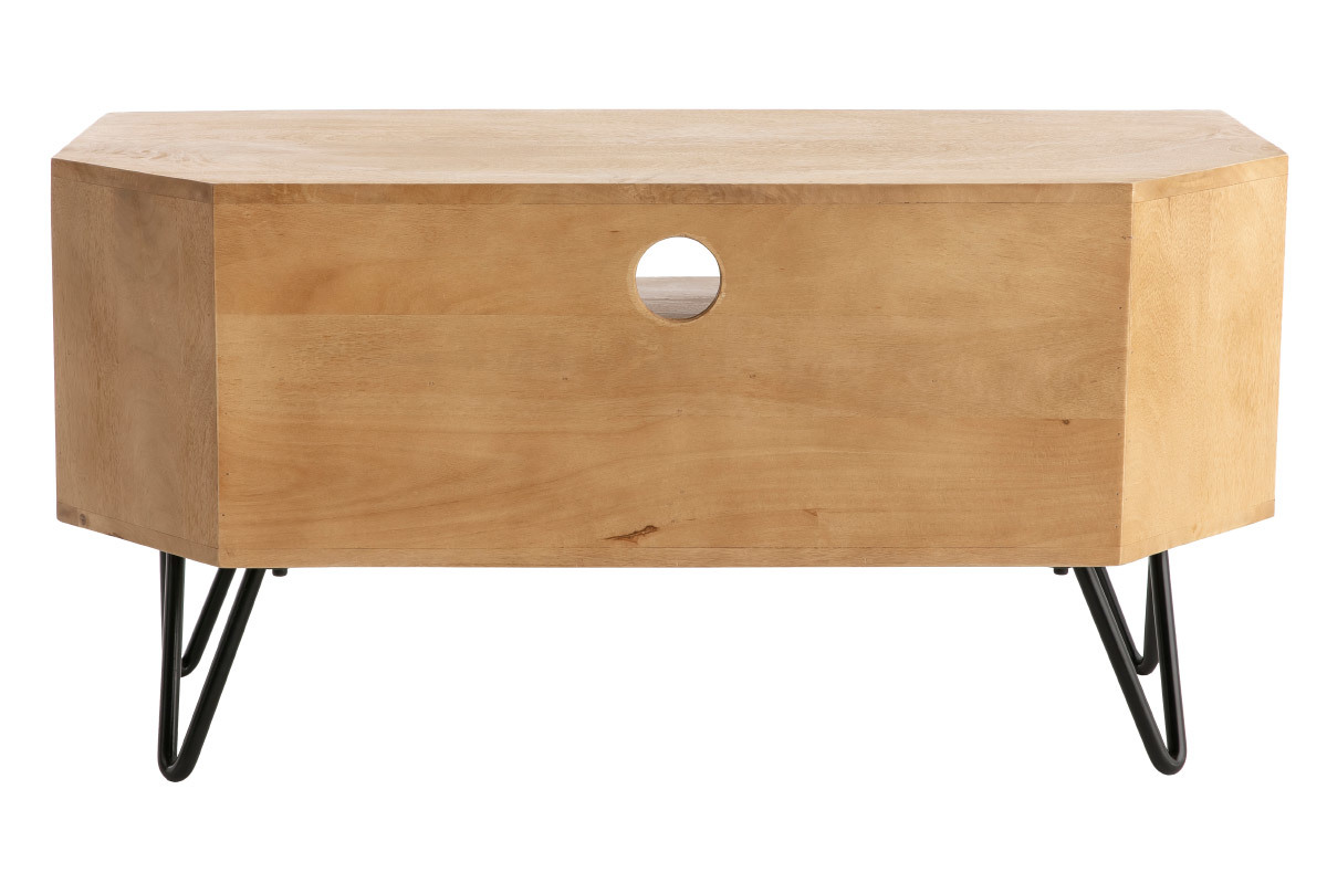 Meuble TV d'angle en bois manguier massif et m�tal noir L100 cm VIBES