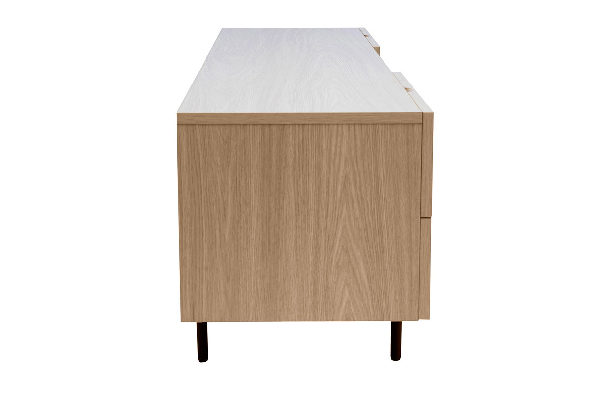 Meuble TV design avec rangements finition bois clair ch�ne et m�tal noir L180 cm ALASKA