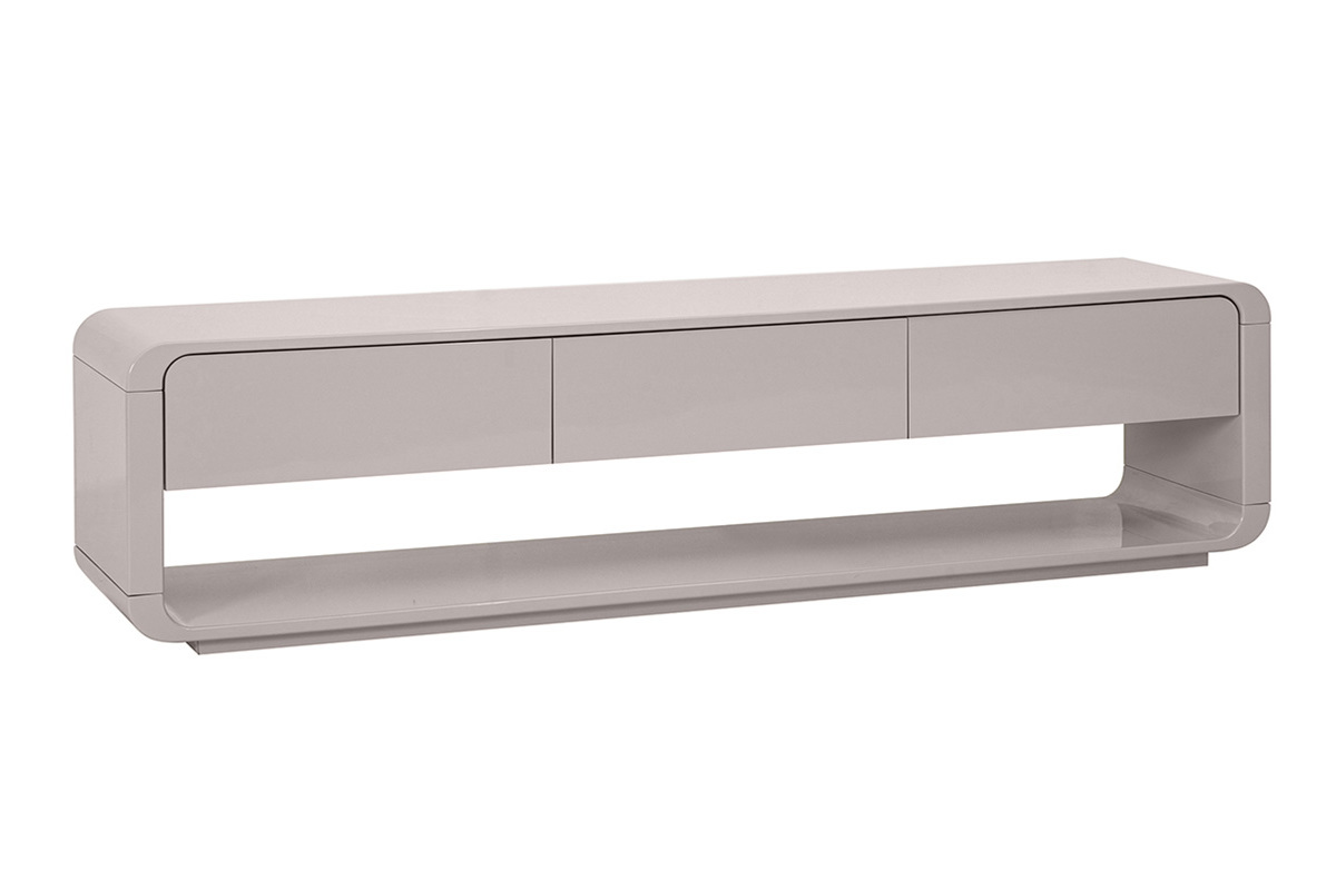 Meuble TV design beige laqu� brillant 3 tiroirs L180 cm SAILOR