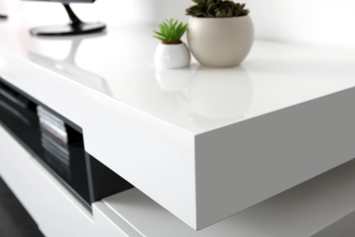 Meuble TV design blanc laqu� brillant L200 cm LIVO