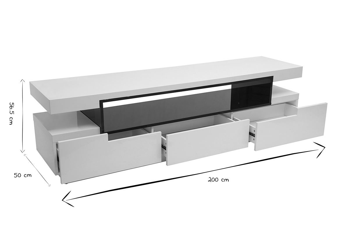 Meuble TV design blanc laqu� brillant L200 cm LIVO