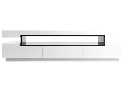 Meuble TV design blanc laqu&eacute; brillant L200 cm LIVO
