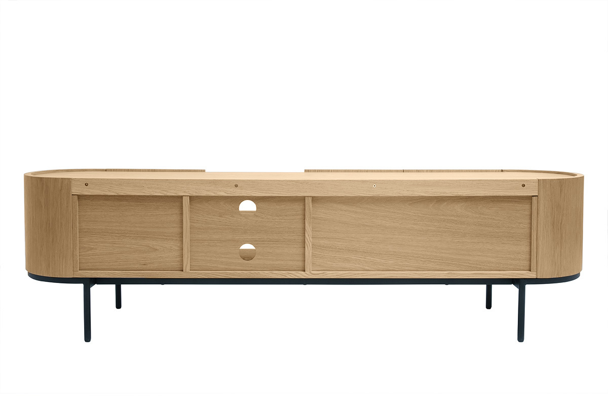 Meuble TV design bois clair et m�tal noir avec rangements L180 cm SKYE