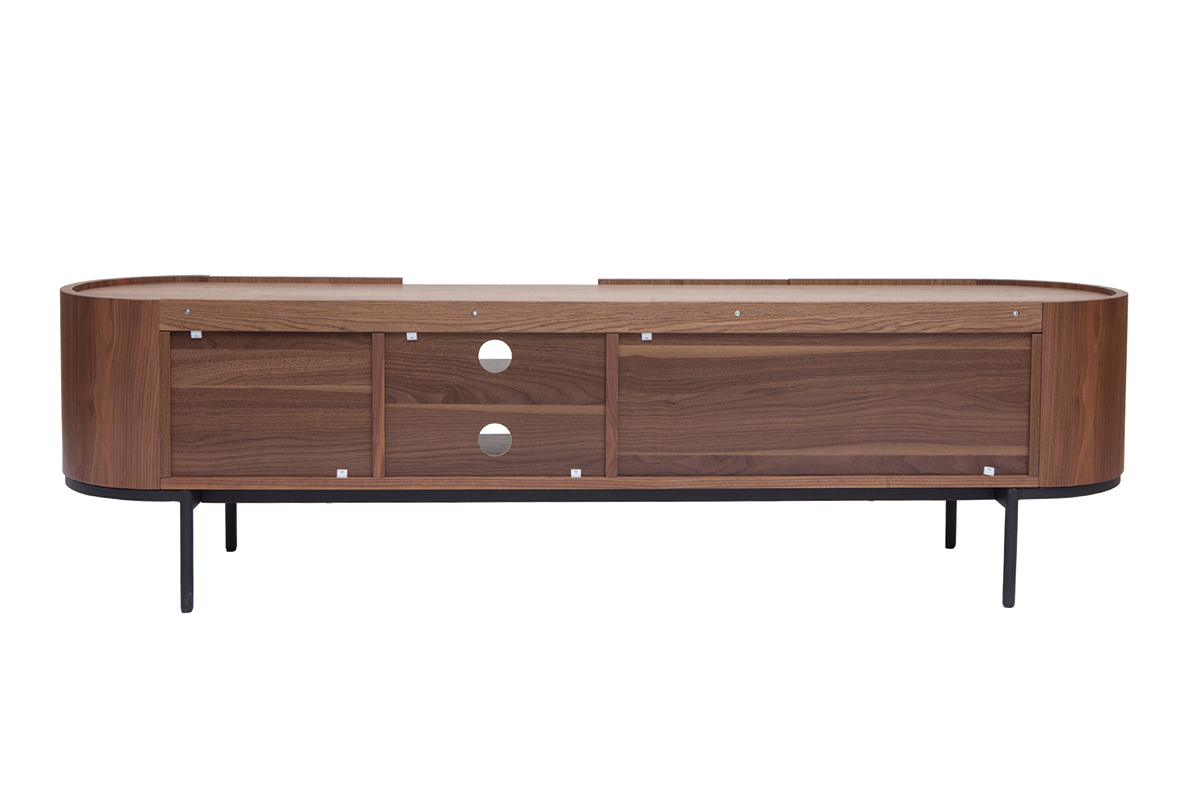 Meuble TV design bois fonc� noyer et m�tal noir avec rangements L180 cm SKYE
