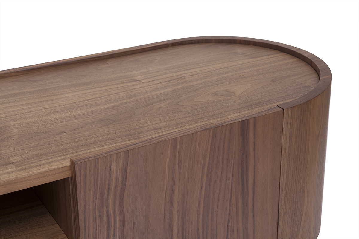 Meuble TV design bois fonc� noyer et m�tal noir avec rangements L180 cm SKYE
