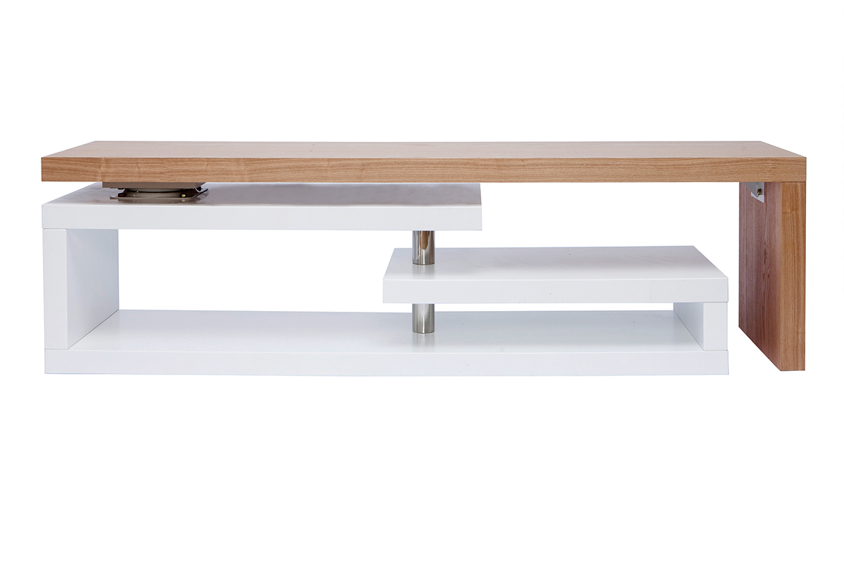 Meuble TV design modulable blanc et bois clair ch�ne L255 cm MAX