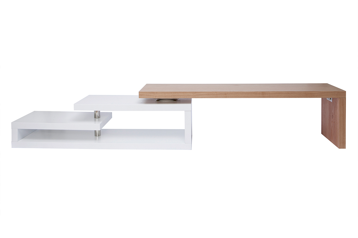 Meuble TV design modulable blanc et bois clair ch�ne L255 cm MAX