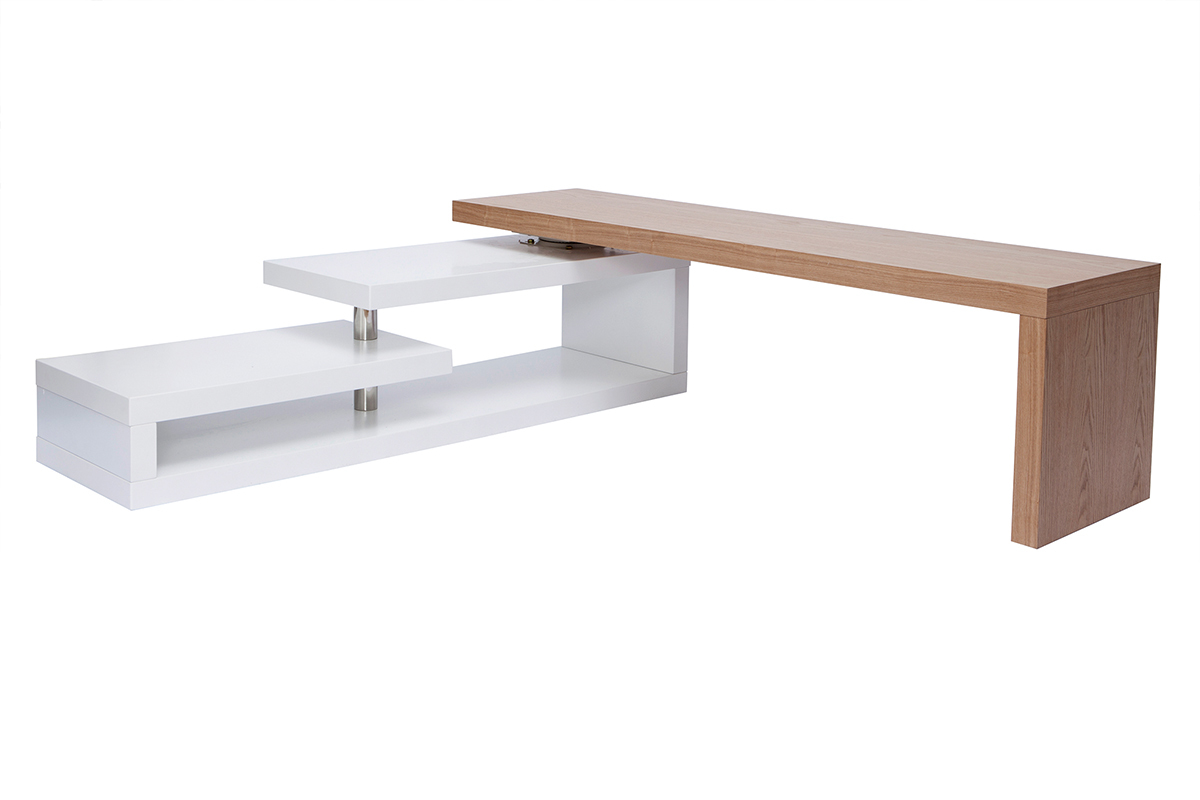 Meuble TV design modulable blanc et bois clair ch�ne L255 cm MAX