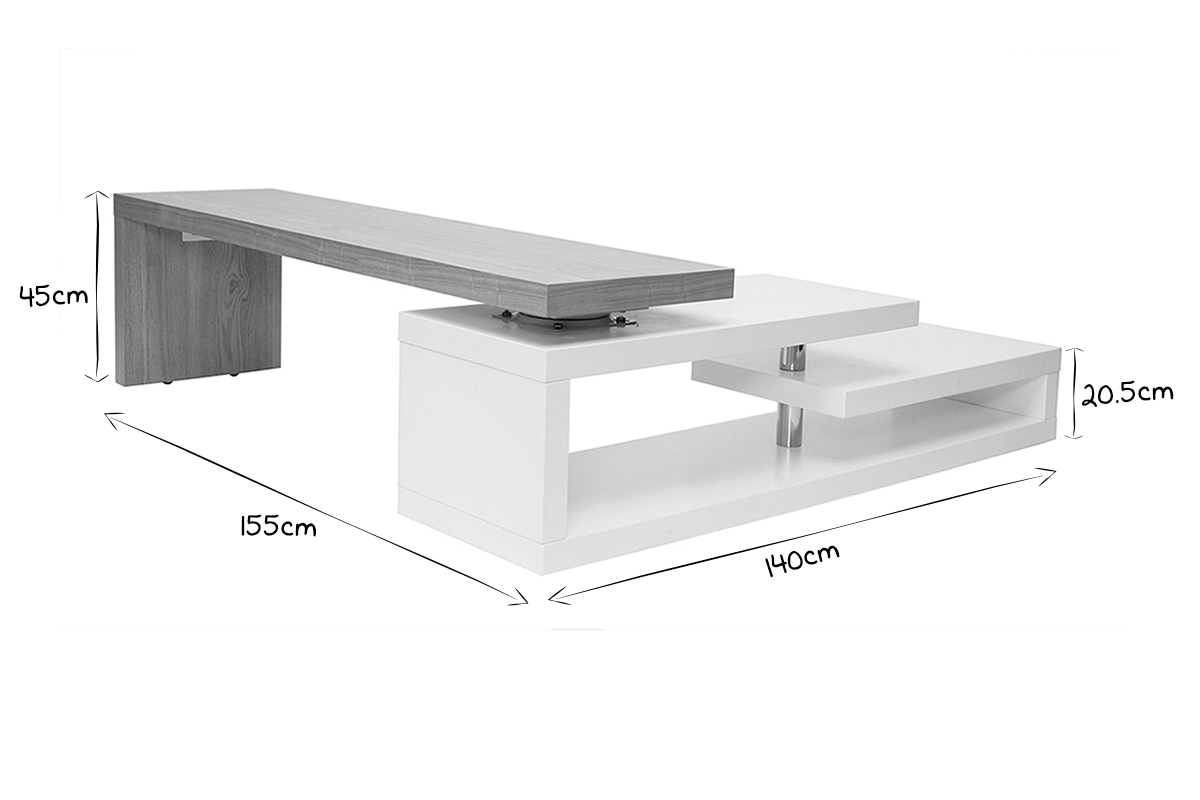 Meuble TV design modulable blanc et bois clair ch�ne L255 cm MAX