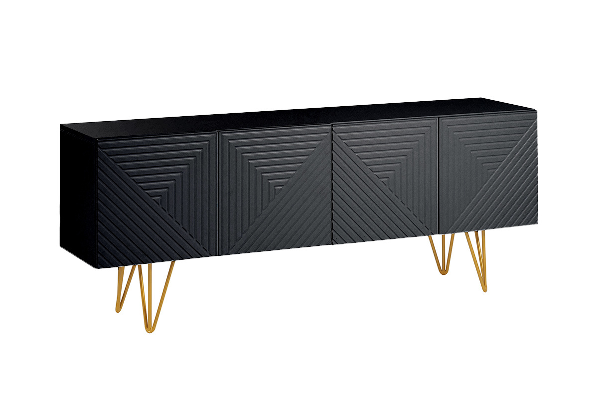 Meuble TV design noir et m�tal dor� L140 cm OZEN
