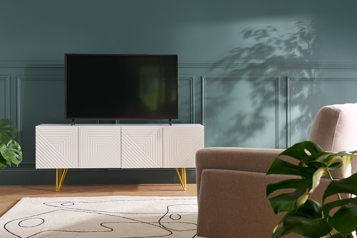 Meuble TV design noir et m�tal dor� L140 cm OZEN