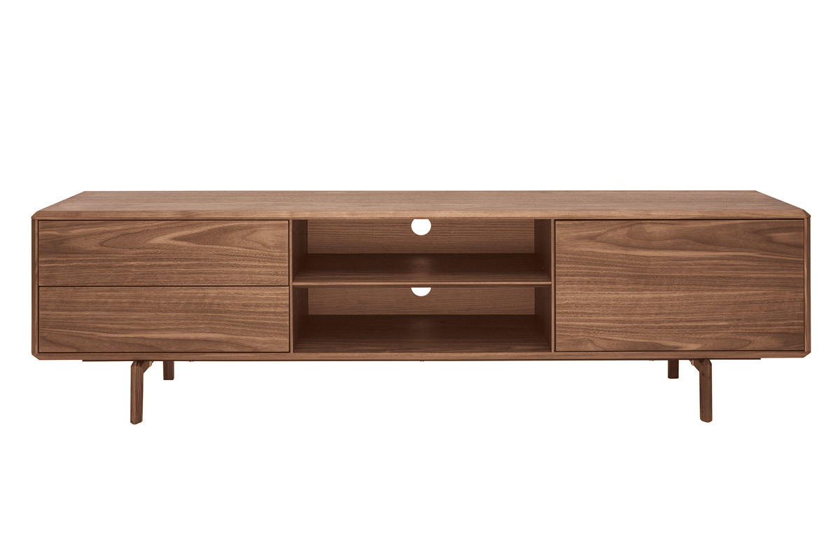 Meuble TV en bois fonc� noyer 1 porte 2 tiroirs L180 cm SUVA