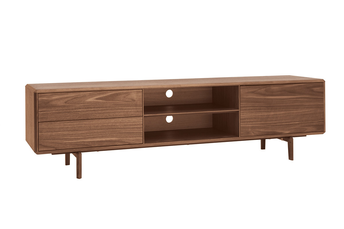 Meuble TV en bois fonc� noyer 1 porte 2 tiroirs L180 cm SUVA