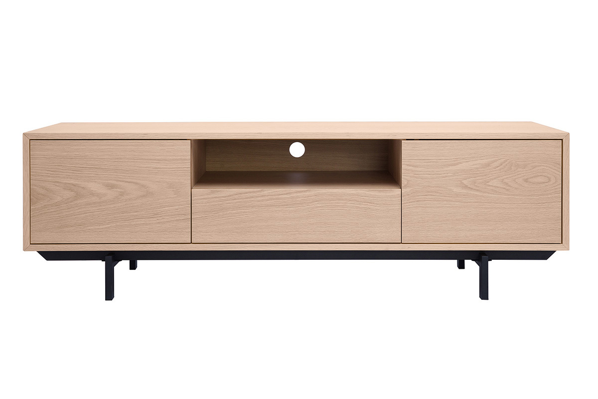 Meuble TV finition bois ch�ne avec niche ouverte L160 cm MANNY