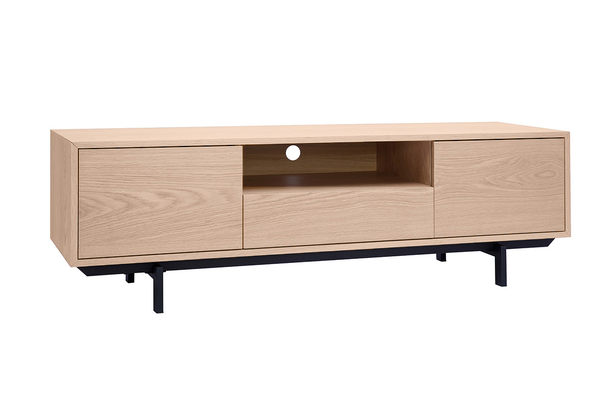Meuble TV finition bois ch�ne avec niche ouverte L160 cm MANNY