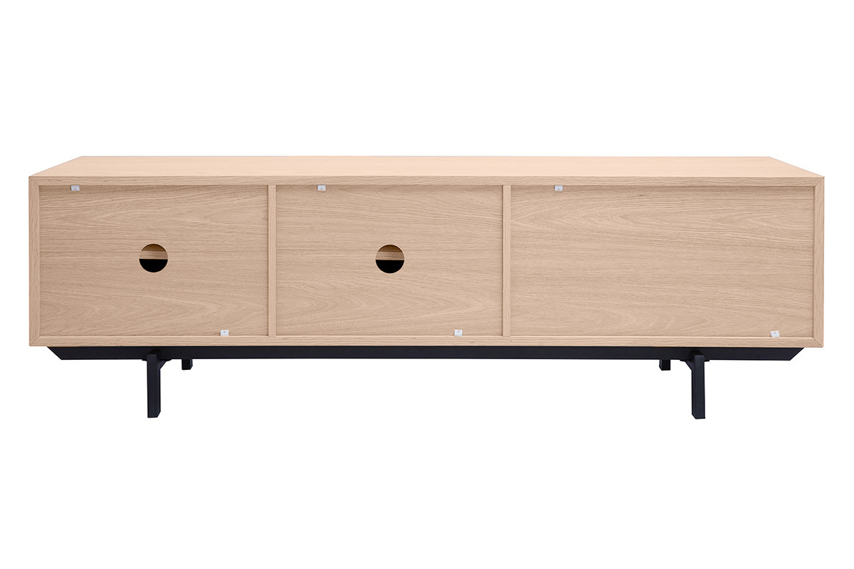 Meuble TV en bois ch�ne avec rangements ferm�s, vue de dos, dimensions L160 cm