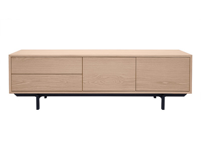 Meuble TV finition bois ch&ecirc;ne avec rangements ferm&eacute;s L160 cm MANNY