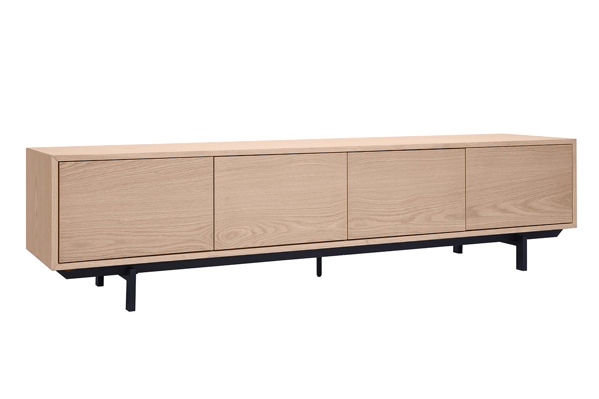 Meuble TV finition bois ch�ne et m�tal noir L200 cm MANNY