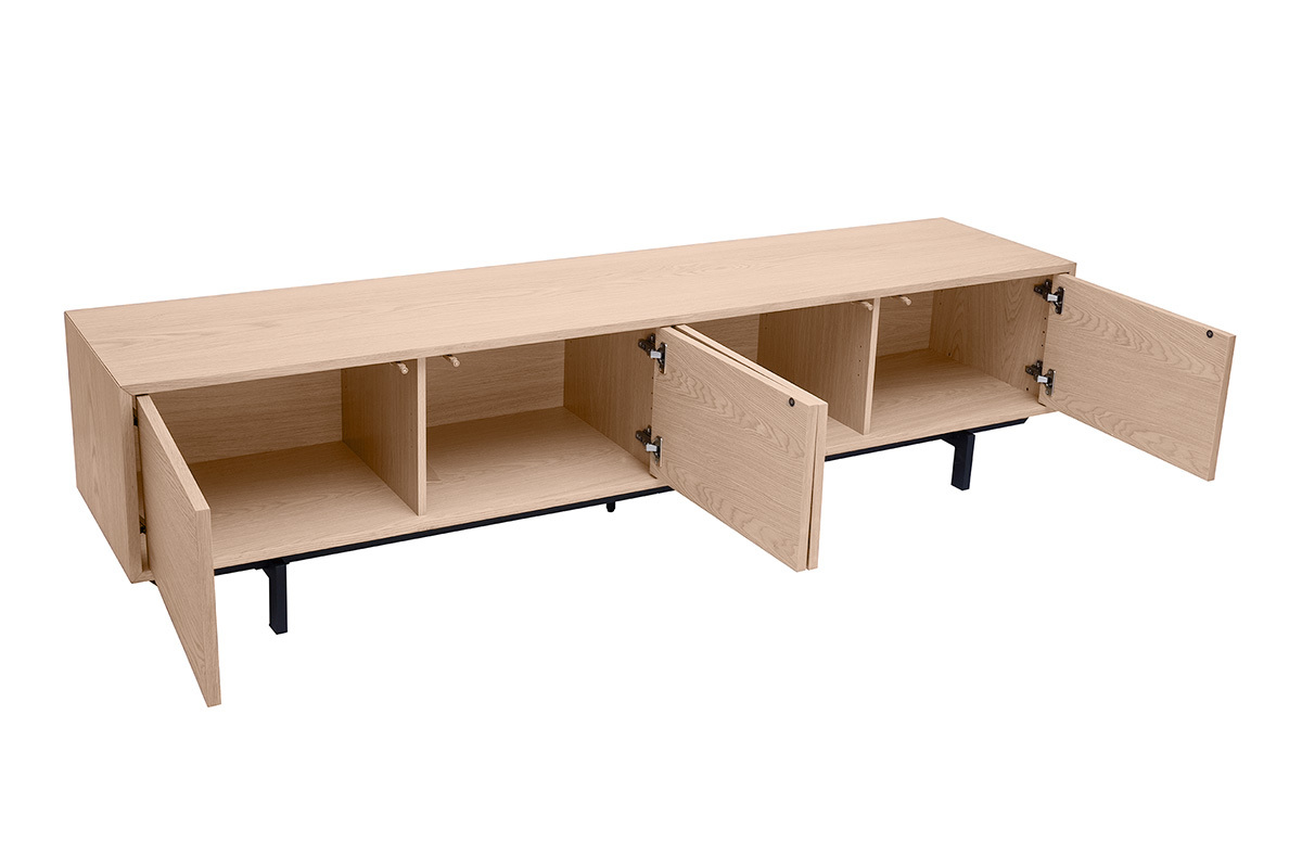 Meuble TV finition bois ch�ne et m�tal noir L200 cm MANNY