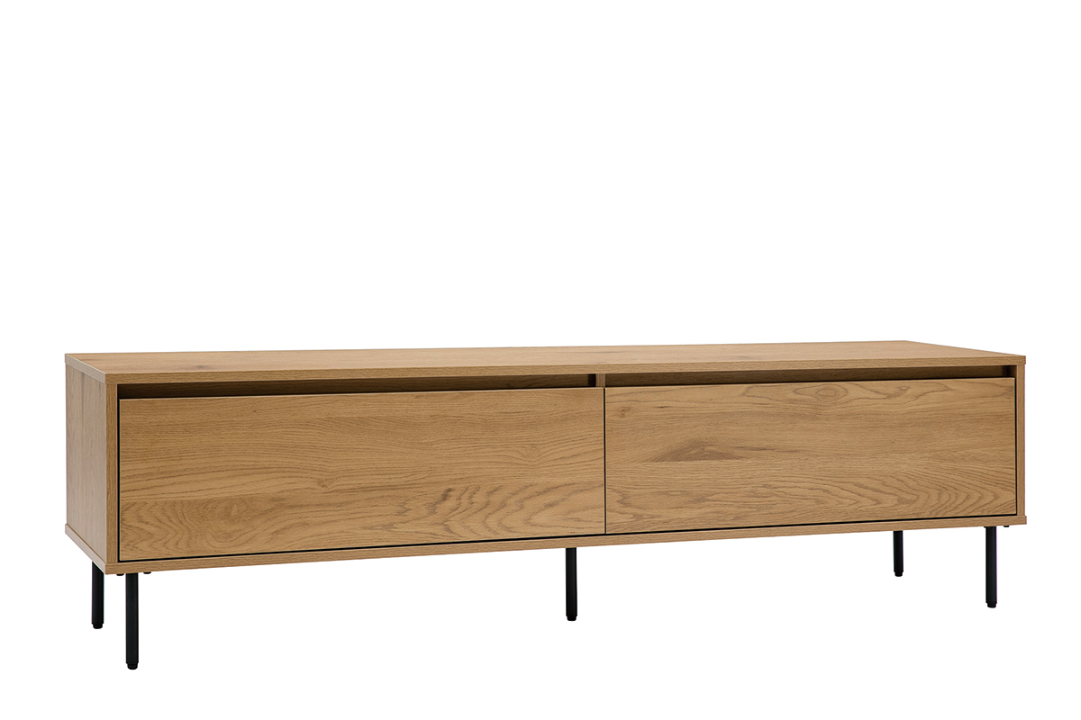Meuble TV finition bois clair ch�ne 2 tiroirs L160 cm ARAGON