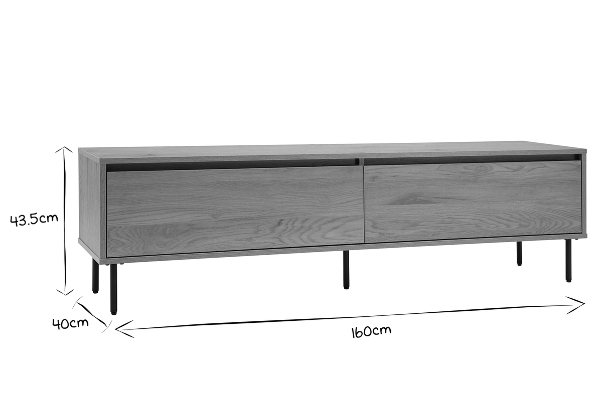 Meuble TV finition bois clair ch�ne 2 tiroirs L160 cm ARAGON