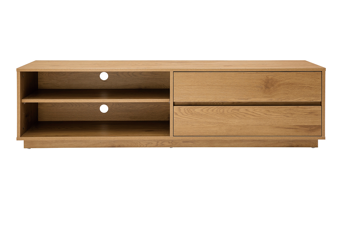Meuble TV finition bois clair ch�ne 2 tiroirs L160 cm MADERO