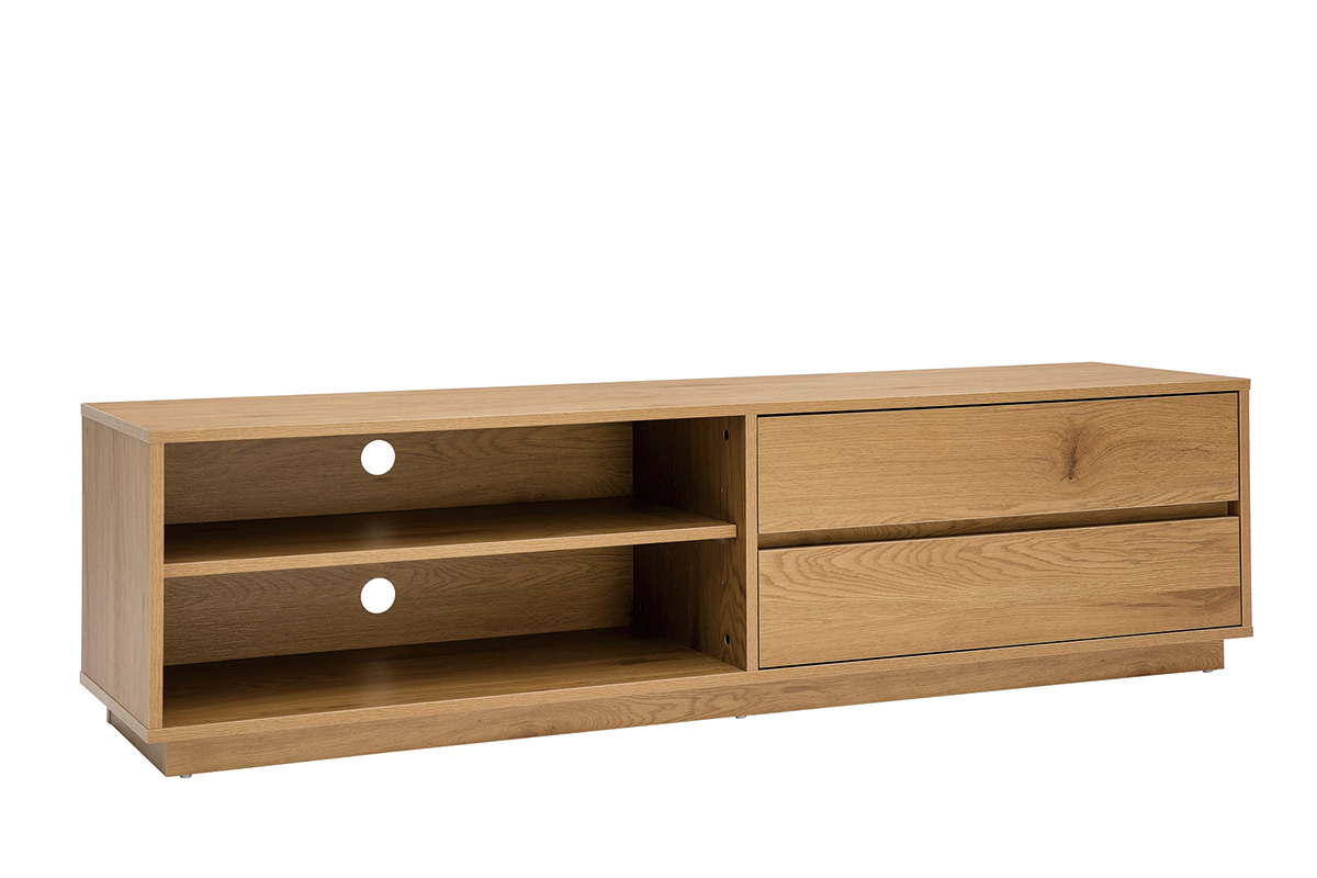 Meuble TV finition bois clair ch�ne 2 tiroirs L160 cm MADERO