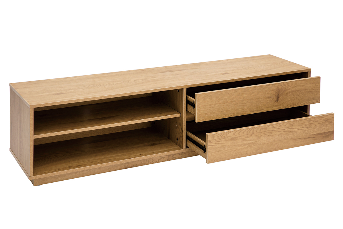 Meuble TV finition bois clair ch�ne 2 tiroirs L160 cm MADERO