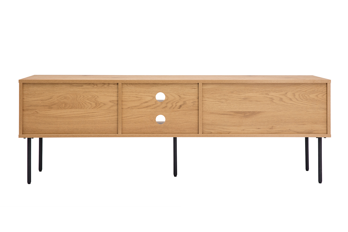 Meuble TV en bois clair et m�tal noir, vue de dos.