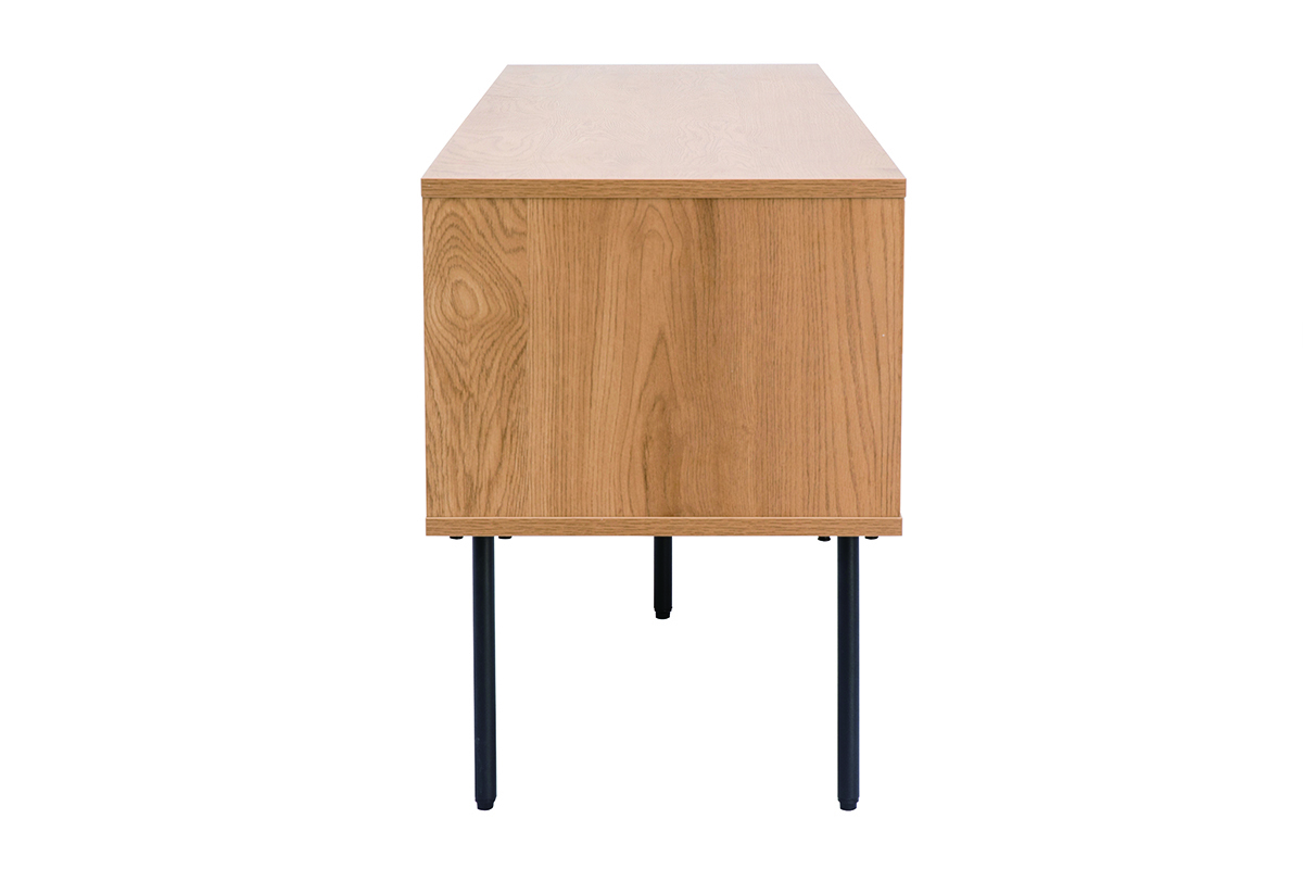 Meuble TV en bois clair et m�tal noir, vue lat�rale.