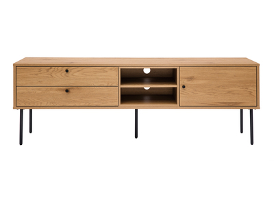 Meuble TV finition en bois clair ch&ecirc;ne et m&eacute;tal noir L160 cm PERNELLE