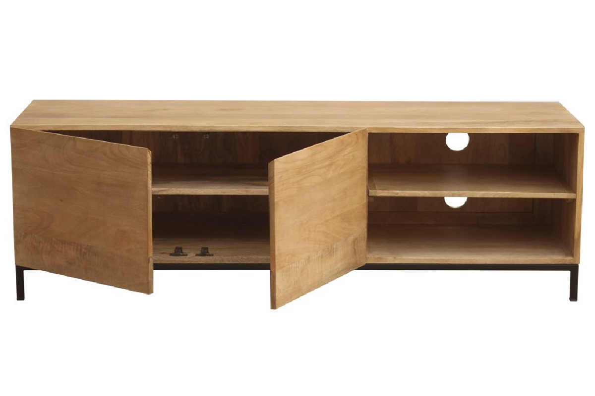 Meuble TV industriel en bois manguier massif et m�tal L145 cm YPSTER