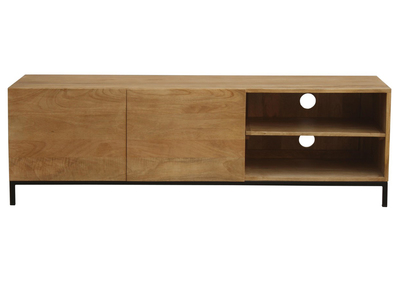 Meuble TV industriel en bois manguier massif et m&eacute;tal L145 cm YPSTER