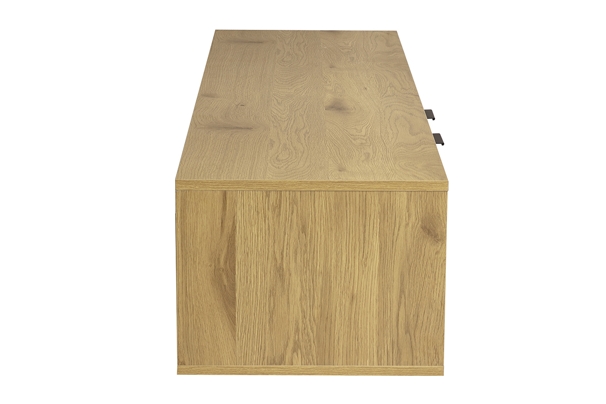Meuble TV mural bois clair vue de c�t�, L150 cm, MANILLE.