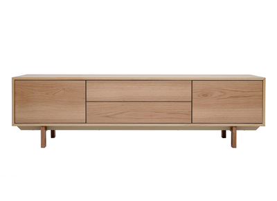 Meuble TV scandinave bois clair ch&ecirc;ne 2 portes 2 tiroirs L180cm SID