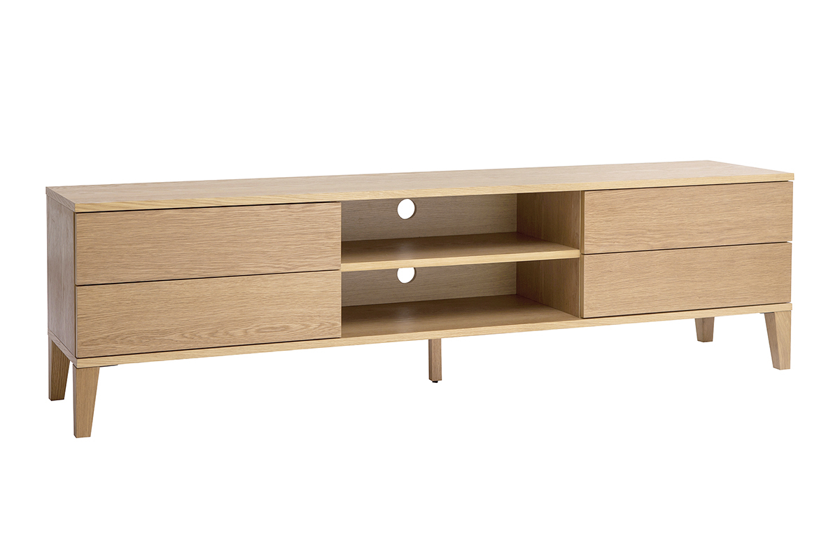 Meuble TV scandinave bois clair ch�ne 4 tiroirs L180 cm FREDDY