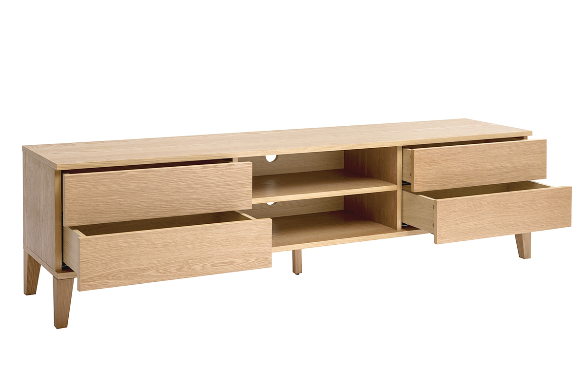 Meuble TV scandinave bois clair ch�ne 4 tiroirs L180 cm FREDDY