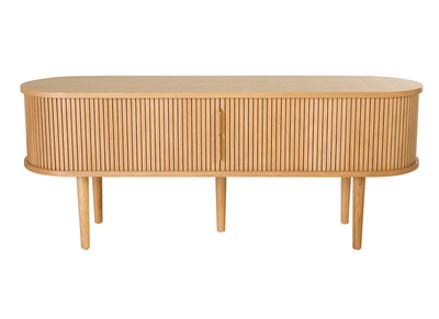 Meuble TV vintage bois clair ch&ecirc;ne avec rangements 2 portes coulissantes L138 cm EPIC