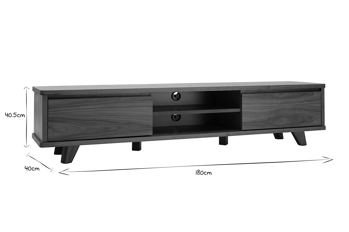 Meuble TV vintage bois fonc� noyer 2 portes L180 cm FIFTIES