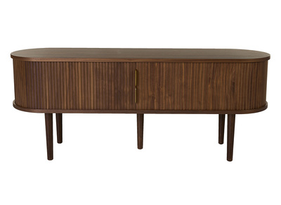 Meuble TV vintage bois fonc&eacute; noyer avec rangements 2 portes coulissantes L138 cm EPIC