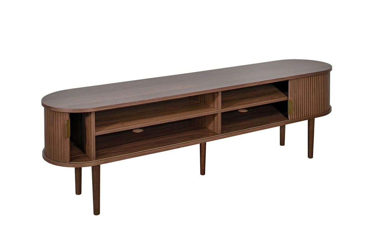 Meuble TV vintage bois fonc� noyer avec rangements 2 portes coulissantes L180 cm EPIC