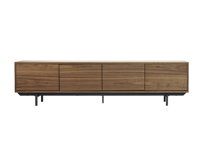 Meuble TV vintage bois fonc&eacute; noyer et m&eacute;tal noir L200 cm MANNY