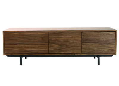 Meuble TV vintage en bois fonc&eacute; avec rangements ferm&eacute;s L160 cm MANNY